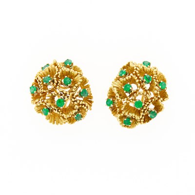 Lot 1112 - Pair of Gold and Emerald Earclips