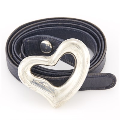 Lot 1036 - Tiffany & Co., Elsa Peretti Sterling Silver Heart Belt Buckle and Navy Strap