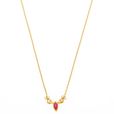 Lot 1094 - Cartier Gold, Ruby and Diamond Chain Necklace, France