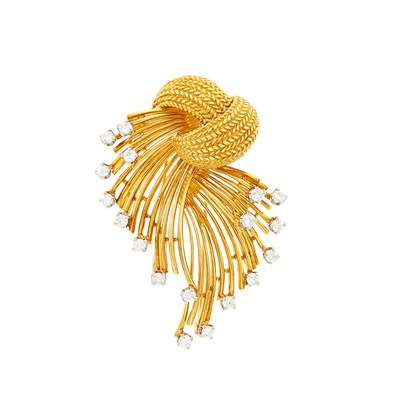 Lot 1116 - Gold and Diamond Wire Spray Clip-Brooch