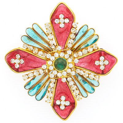 Lot 1074 - Chanel Gilt-Metal, Gripoix Glass and Paste Maltese Cross Brooch, France