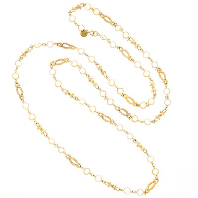 Lot 1071 - Chanel Long Gilt-Metal and Colorless Paste Chain Necklace
