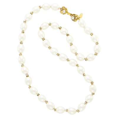 Lot 1064 - Chanel Long Imitation Pearl and Paste Necklace