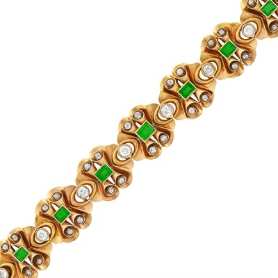 Lot 43 - Gold, Emerald and Diamond Bracelet