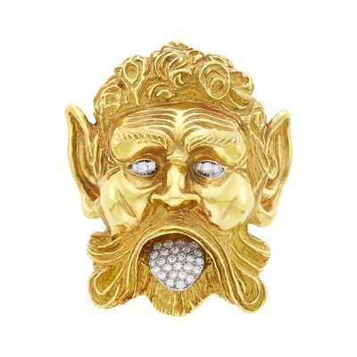 Lot 9 - Gold and Diamond Greek Figure Clip-Brooch Slide