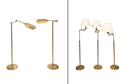 Lot 306 - Group of Five Brass Swing-Arm Floor Lamps...