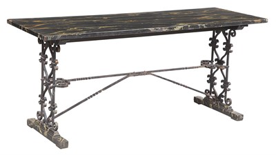 Lot 341 - Faux Marble Top Iron Trestle Table Height 29...