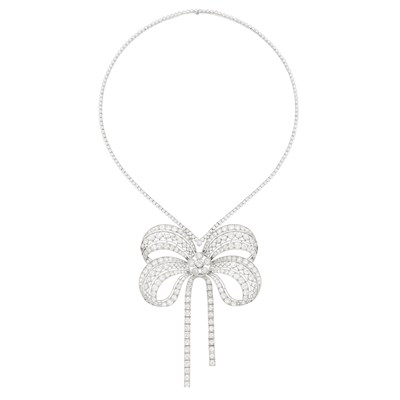 Lot 200 - Belle Époque Platinum and Diamond Bow with Platinum and Diamond Necklace