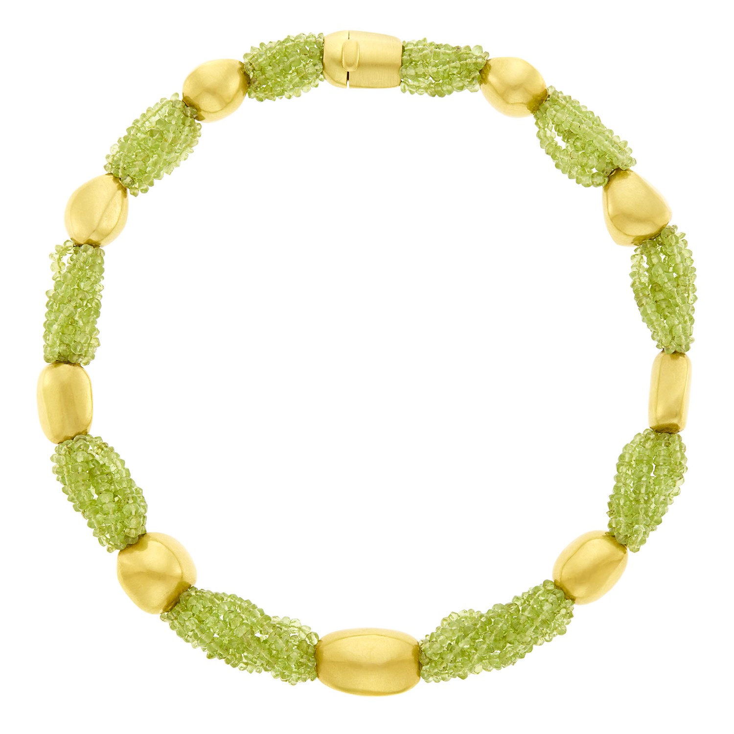 Lot 31 - Sabbadini Multistrand Peridot and Gold Bead Necklace