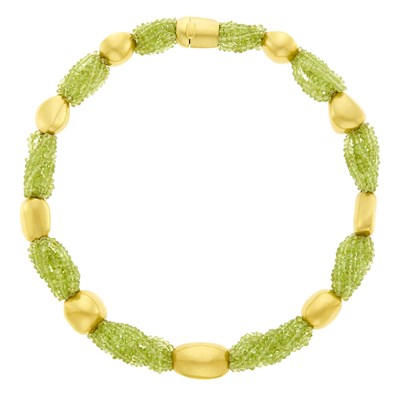 Lot 31 - Sabbadini Multistrand Peridot and Gold Bead Necklace