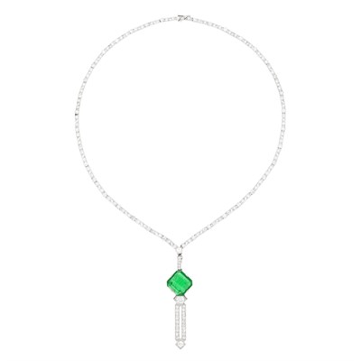 Lot 212 - Platinum, Emerald and Diamond Necklace