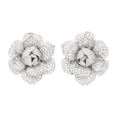 Lot 134 - Pair of White Gold and Diamond Flower Earclips