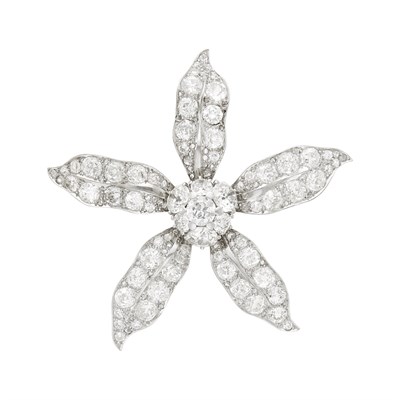 Lot 198 - Platinum and Diamond Flower Brooch