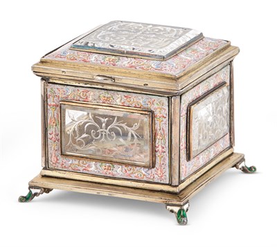 Lot 89 - Austrian Silver, Enamel and Engraved Glass Box...