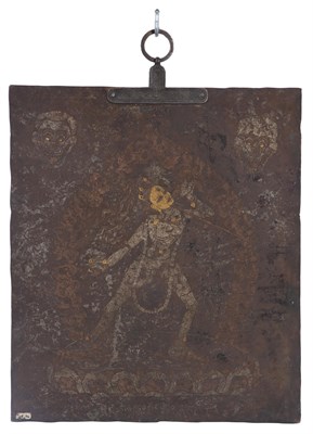 Lot 131 - A Tibetan Mixed Metal Panel Depicting a Dakini