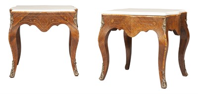 Lot 268 - Pair of Louis XV Style Inlaid Tulipwood Marble...