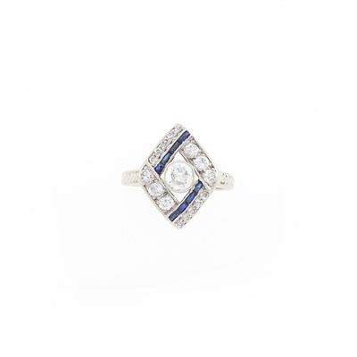 Lot 1248 - White Gold, Diamond and Synthetic Sapphire Ring