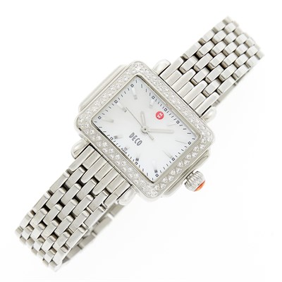 Lot 1186 - Michele Stainless Steel and Diamond 'Deco' Wristwatch