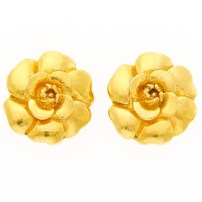 Lot 1055 - Chanel Pair of Gilt-Metal Flower Earclips, France