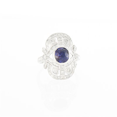 Lot 1202 - White Gold, Color-Change Sapphire and Diamond Ring