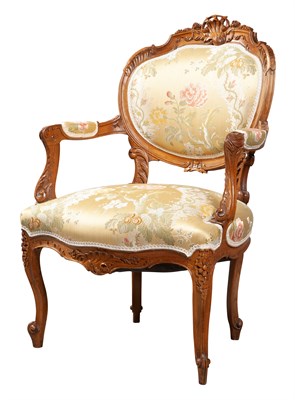 Lot 282 - Louis XV Style Upholstered Walnut Fauteuil...