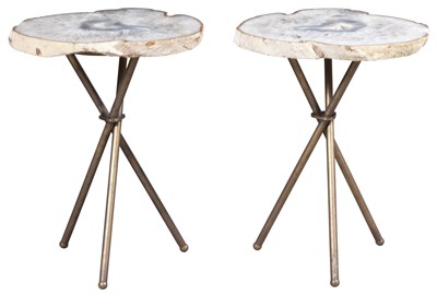 Lot 191 - Pair of Agate and Brass Side Tables Matthew...