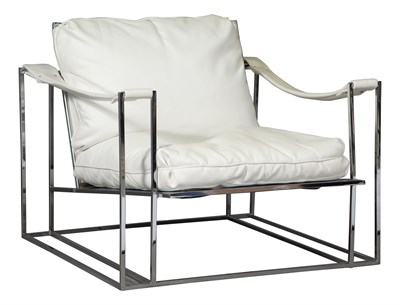Lot 338 - Leather and Chromed Metal Lounge Chair Height...