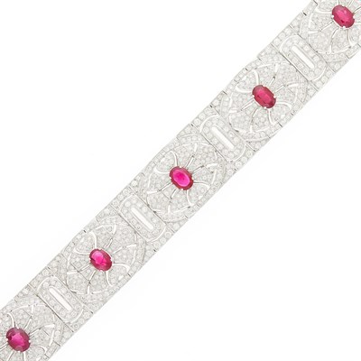 Lot 1171 - White Gold, Ruby and Diamond Bracelet
