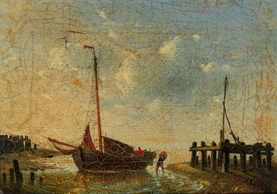 Lot 101 - English School 19th century Seaside Scene Oil...