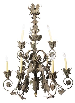 Lot 307 - Tole Leaf and Floral Decorated Nine Light...