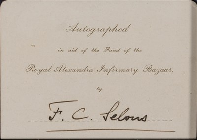 Lot 103 - SELOUS, FREDERICK COURTENEY Signed card,...