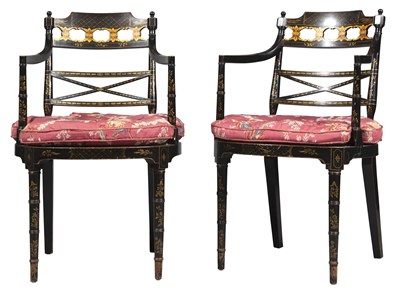 Lot 179 - Pair of Regency Black Painted and Gilt...