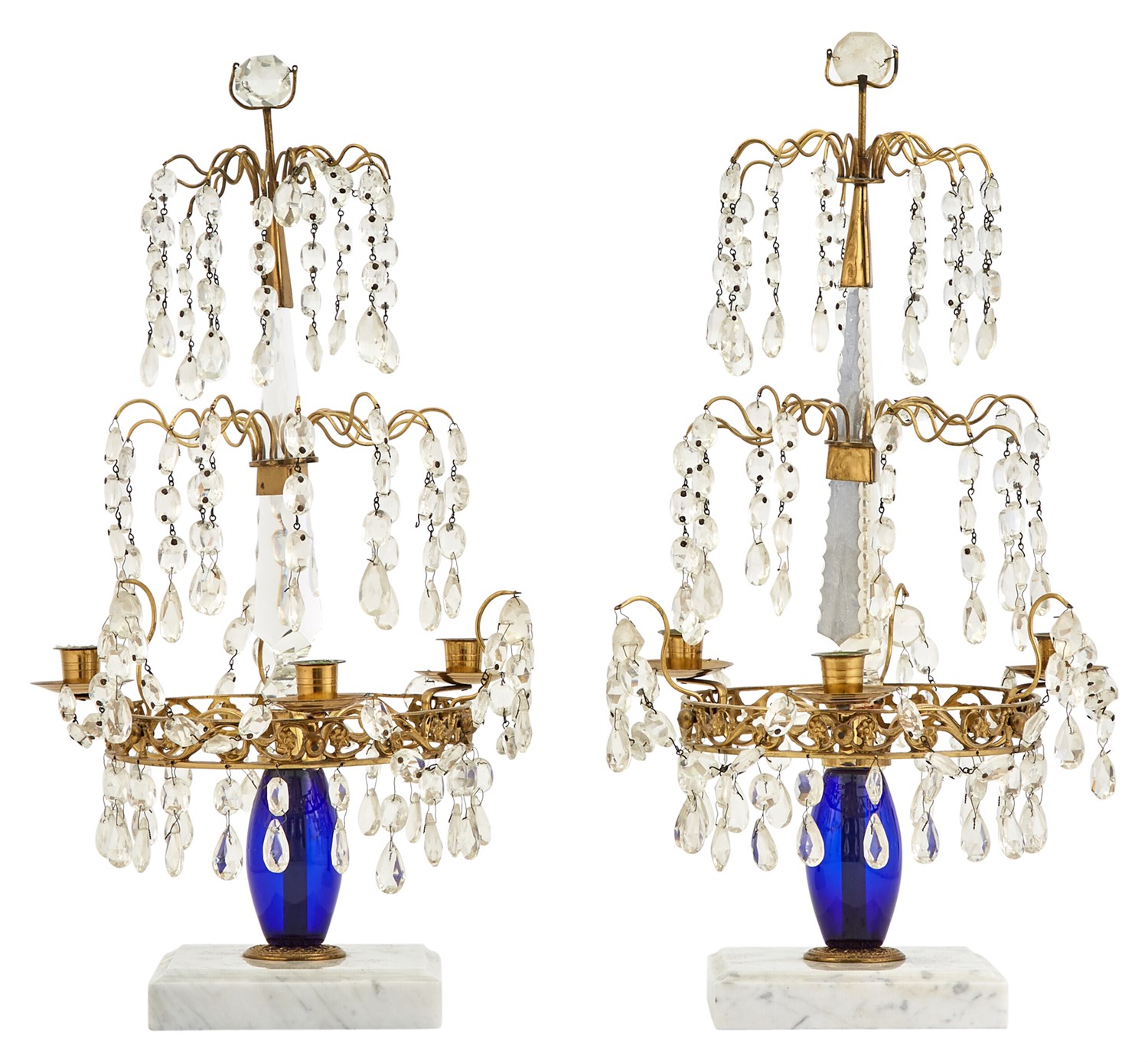 Lot 262 - Pair of Gilt-Bronze, Blue Glass, Clear Glass...