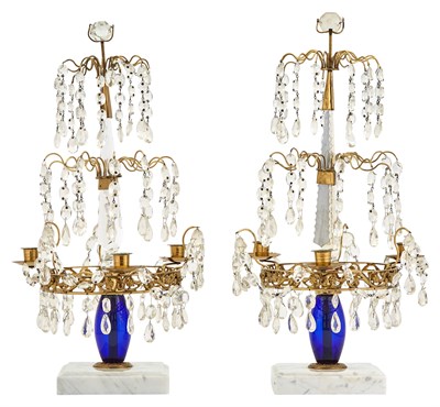 Lot 262 - Pair of Gilt-Bronze, Blue Glass, Clear Glass...