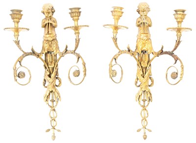 Lot 124 - Pair of Louis XVI Style Gilt-Metal Two-Light...