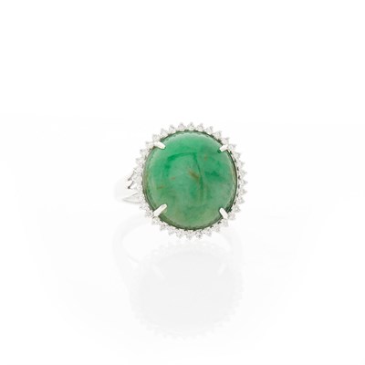 Lot 2166 - White Gold, Jade and Diamond Ring