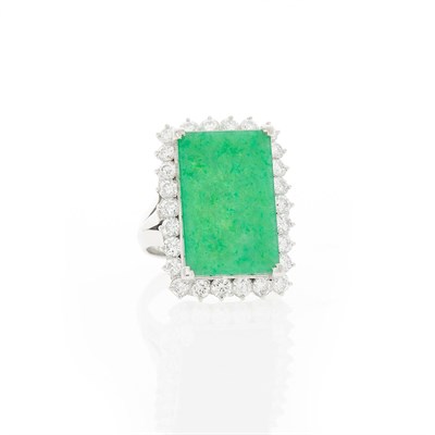 Lot 2159 - Platinum, Jade and Diamond Ring