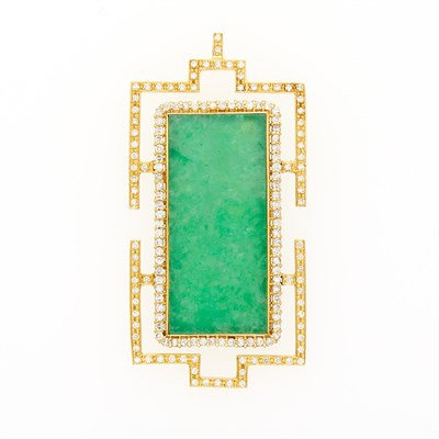 Lot 2259 - Gold, Jade and Diamond Pendant