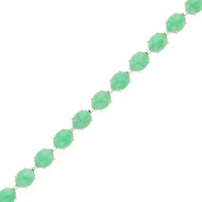 Lot 2165 - White Gold, Jade and Diamond Link Bracelet