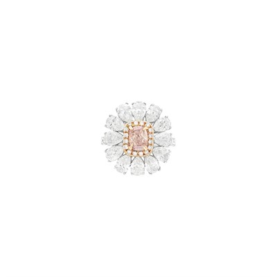 Lot 122 - Two-Color Gold, Fancy Intense Pink Diamond and Diamond Ring