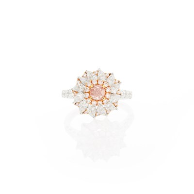 Lot 2189 - Two-Color Gold, Colored Diamond and Diamond Ring