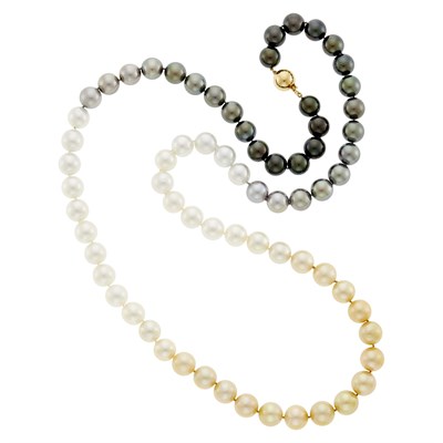 Lot 88 - Long Multicolored South Sea Cultured Pearl Necklace with Gold Ball Clasp