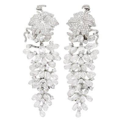 Lot 117 - Fred Leighton Pair of Platinum, White Gold and Diamond Briolette Pendant-Earclips