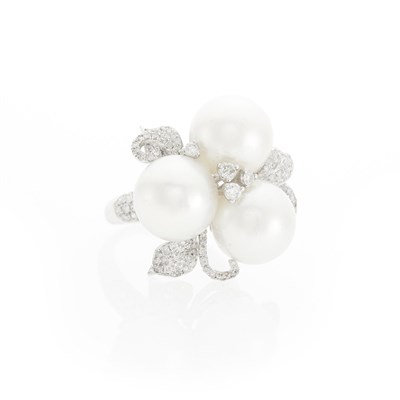 Lot 2199 - White Gold, South Sea Cultured Pearl and Diamond Ring