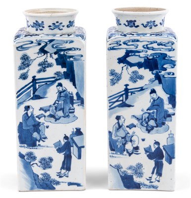 Lot 230 - A Pair of Chinese Blue and White Porcelain Square-Form Vases