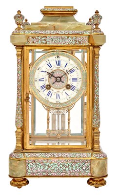 Lot 205 - Gilt-Metal, Champleve Enamel and Onyx Mantel...