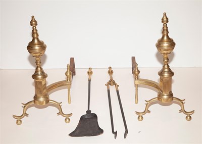Lot 231 - Pair of Brass Andirons and Firetools Height of...