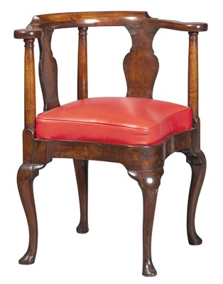 Lot 119 - George I Style Walnut Corner Chair with Red...