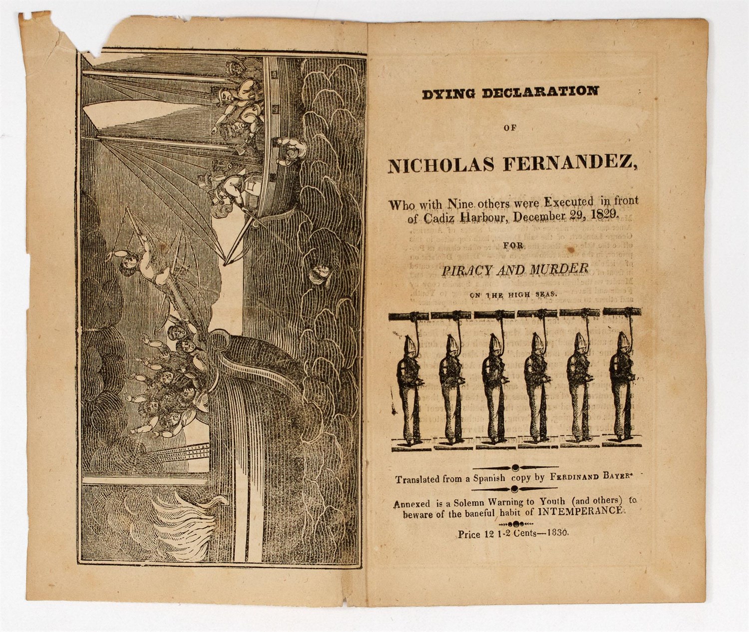 Lot 263 - [PIRATES] FERNANDEZ, NICOLAS. Dying...