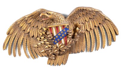 Lot 315 - Painted and Gilt Carved Pine Spreadwing Eagle Plaque